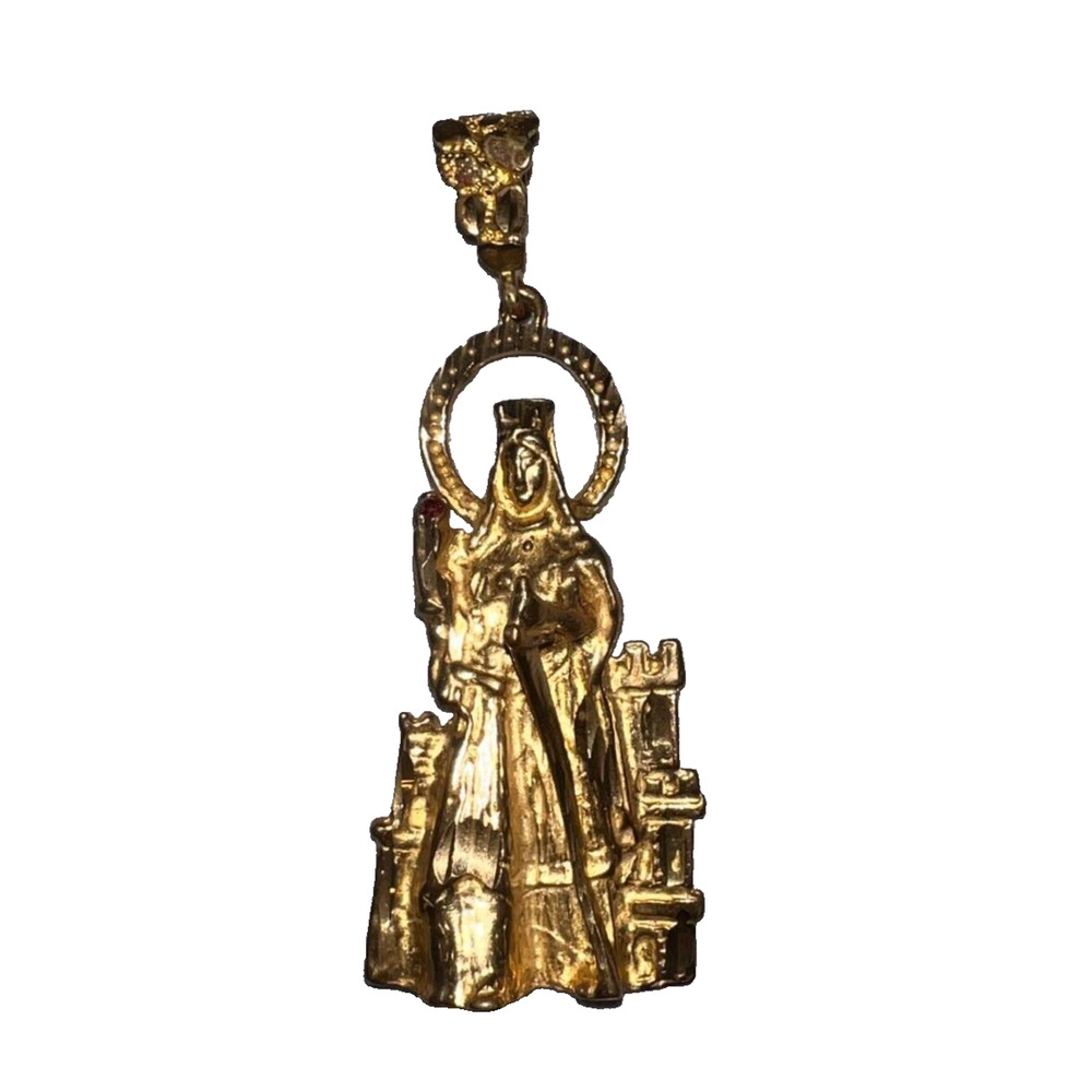 Stainless-Steel Gold-Plated Religious Figure w/Staff Charm Pendant 6cm‎ Long